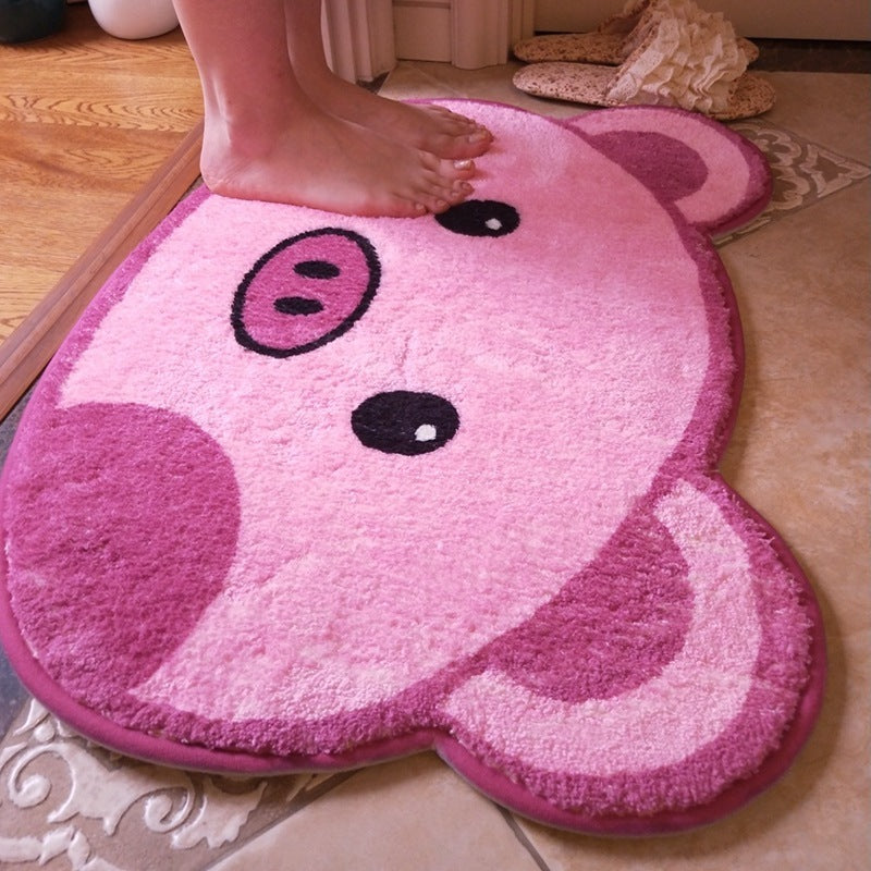 Cute Animal Doormat — Cat & Pig Plush Non-Slip Rug