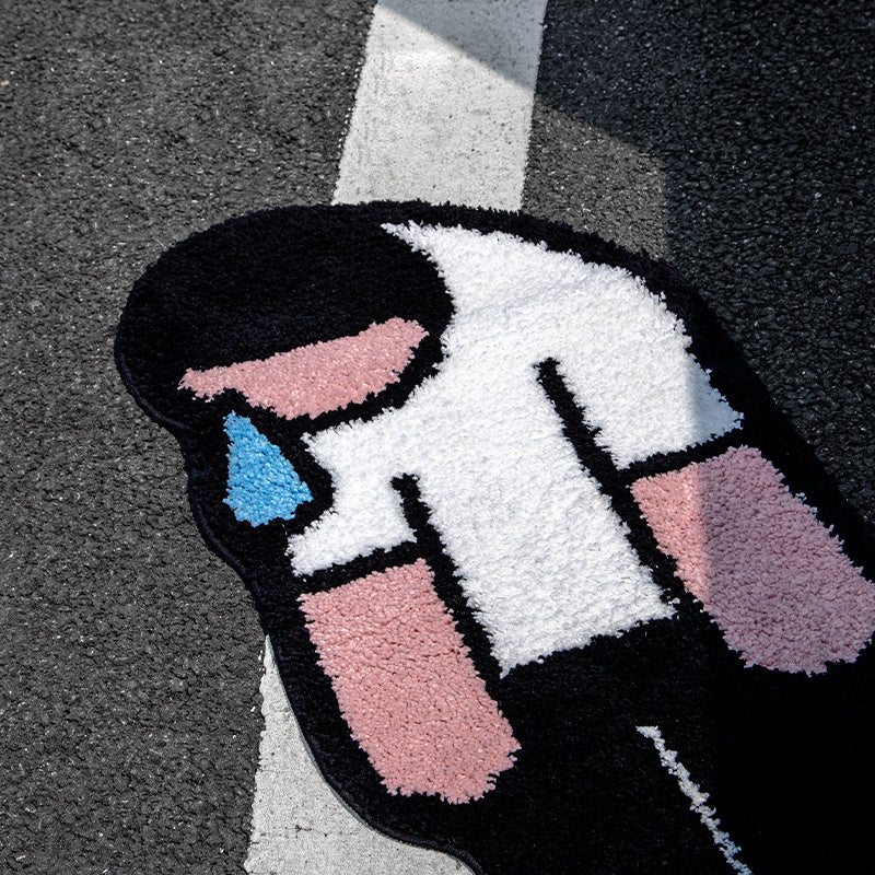 Tearful Character Art Rug — Minimalist Cartoon