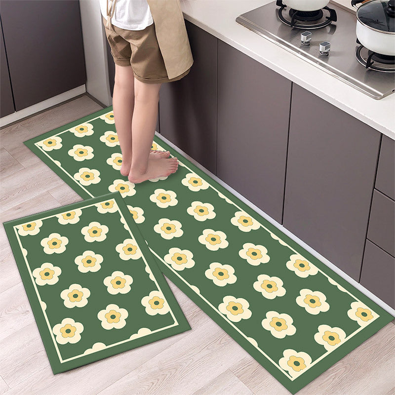 Daisy Floral Kitchen Mat — Non-Slip Washable Floor Mat