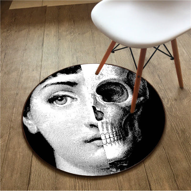Round Abstract Face Carpet — Black & White Art Rug