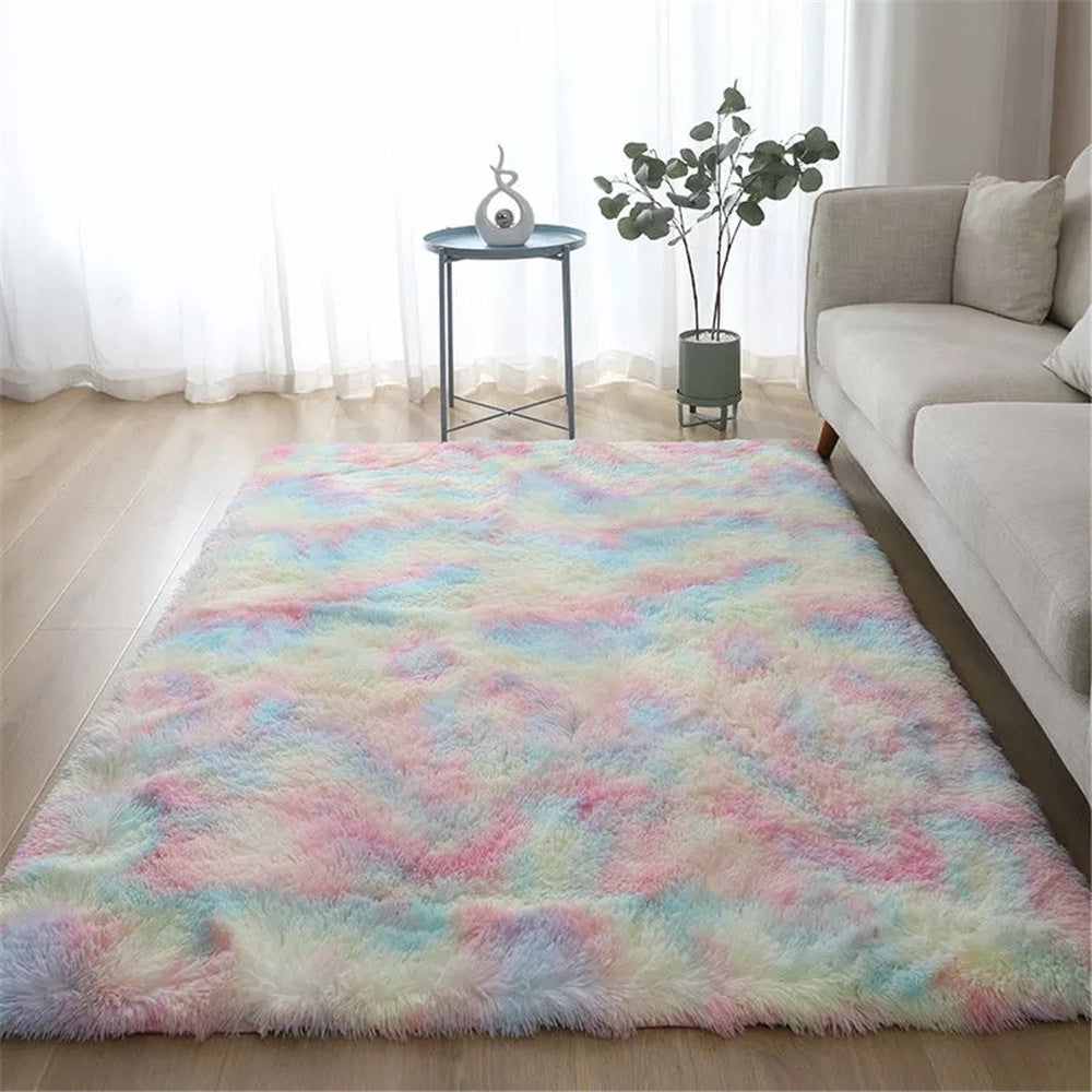 Pastel Tie-Dye Fluffy Rug — Soft Long-Hair Bedroom & Living Room Carpet