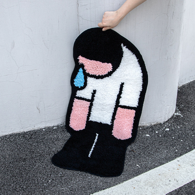 Tearful Character Art Rug — Minimalist Cartoon