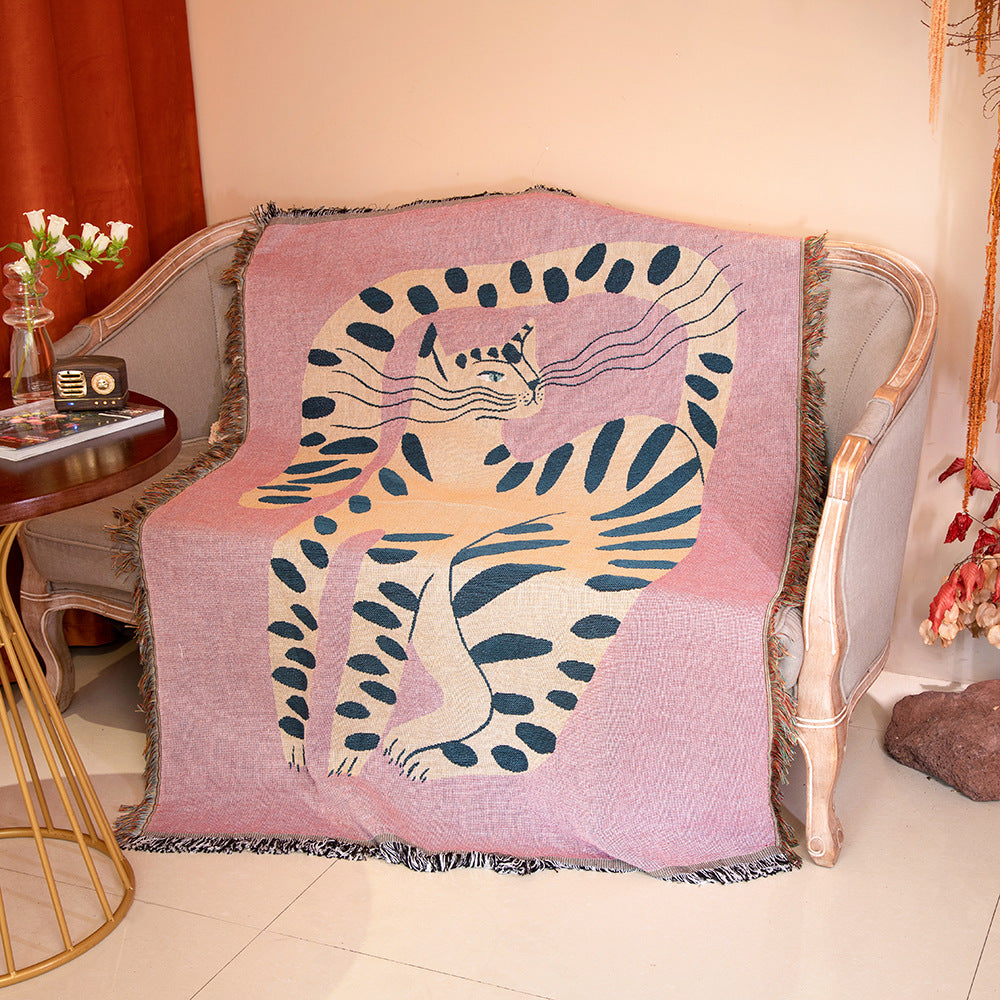 Pink Cat Chenille Blanket — Aesthetic Sofa Throw