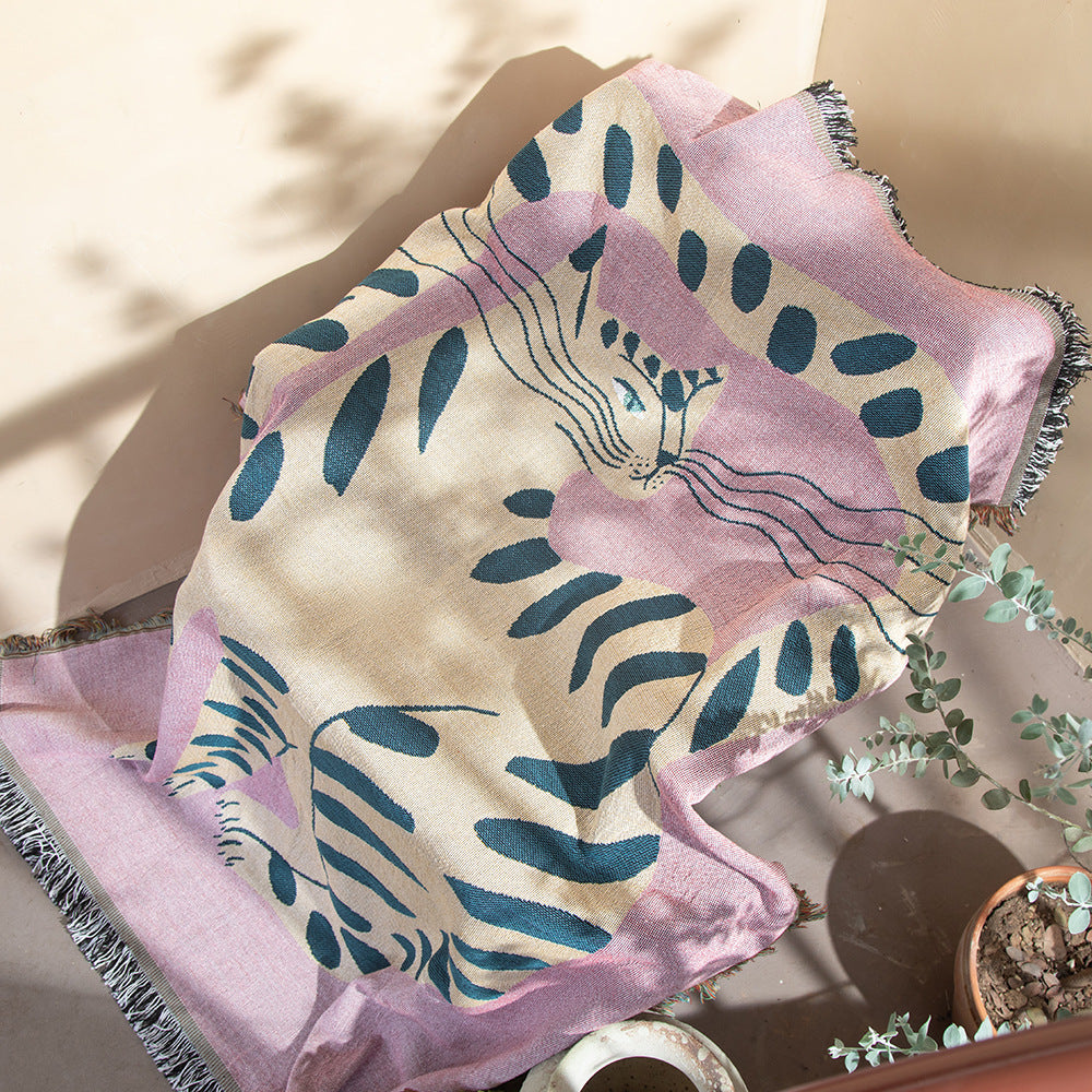 Pink Cat Chenille Blanket — Aesthetic Sofa Throw