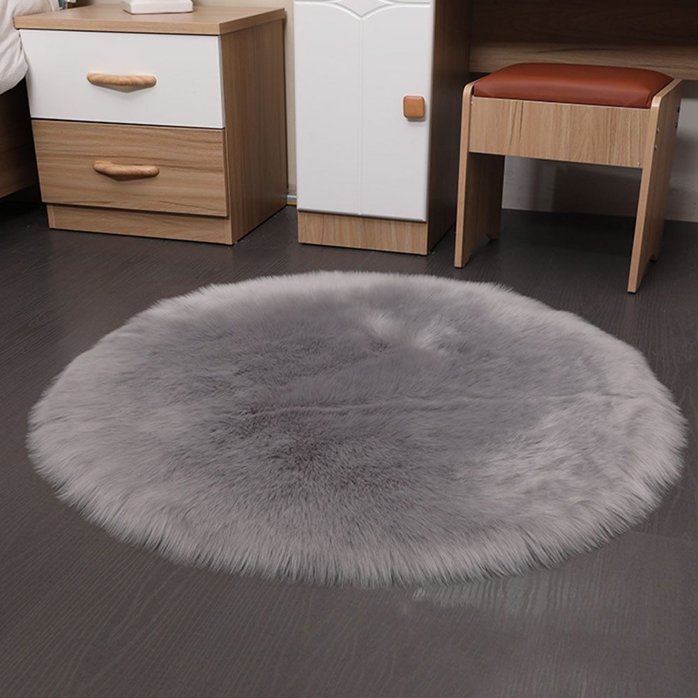 Round Faux Sheepskin Rug — Ultra Soft Shaggy Plush Floor Mat