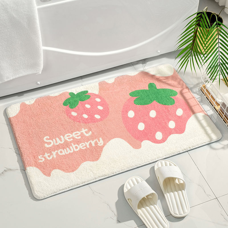 Cute Soft Doormat — Sweet Strawberry & Happy Day Floral Rug