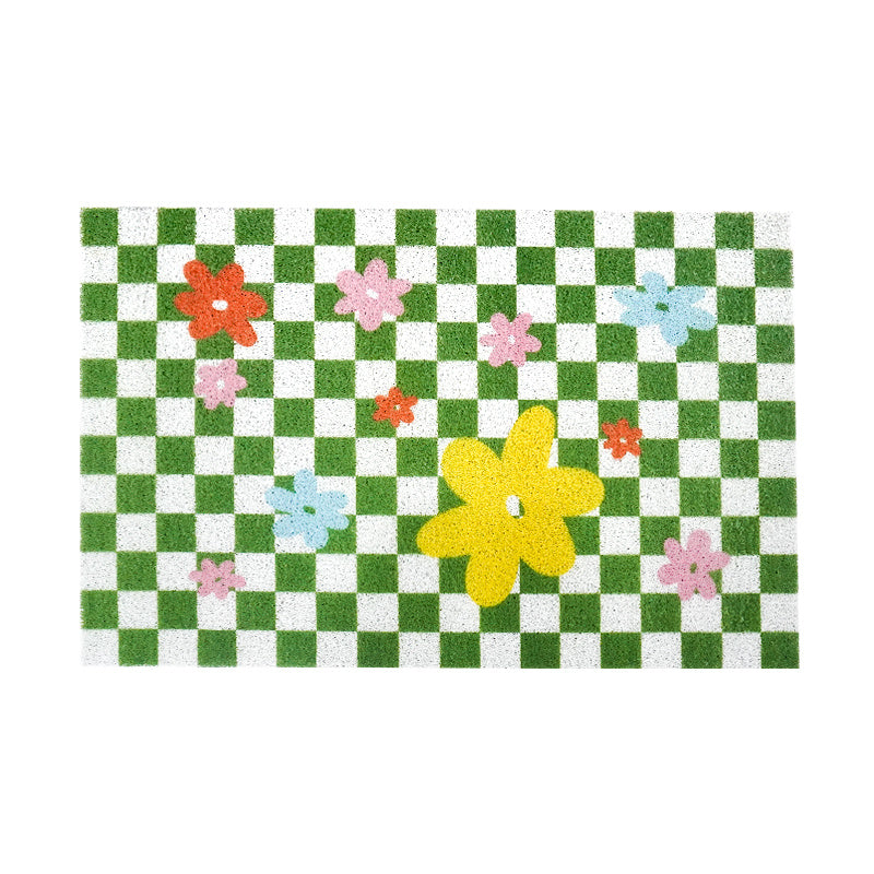 Checkerboard Flower Doormat — Retro Floral Non-Slip Rug