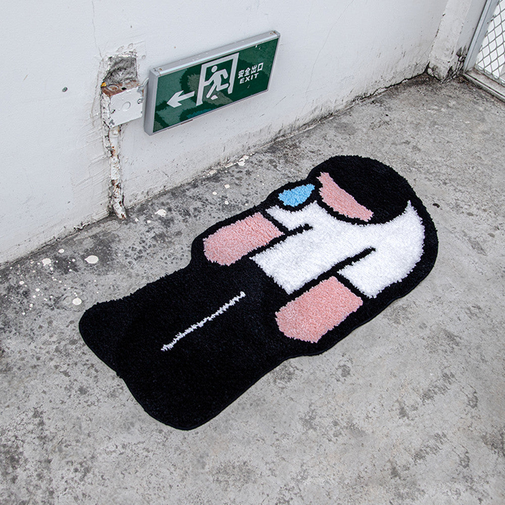 Tearful Character Art Rug — Minimalist Cartoon