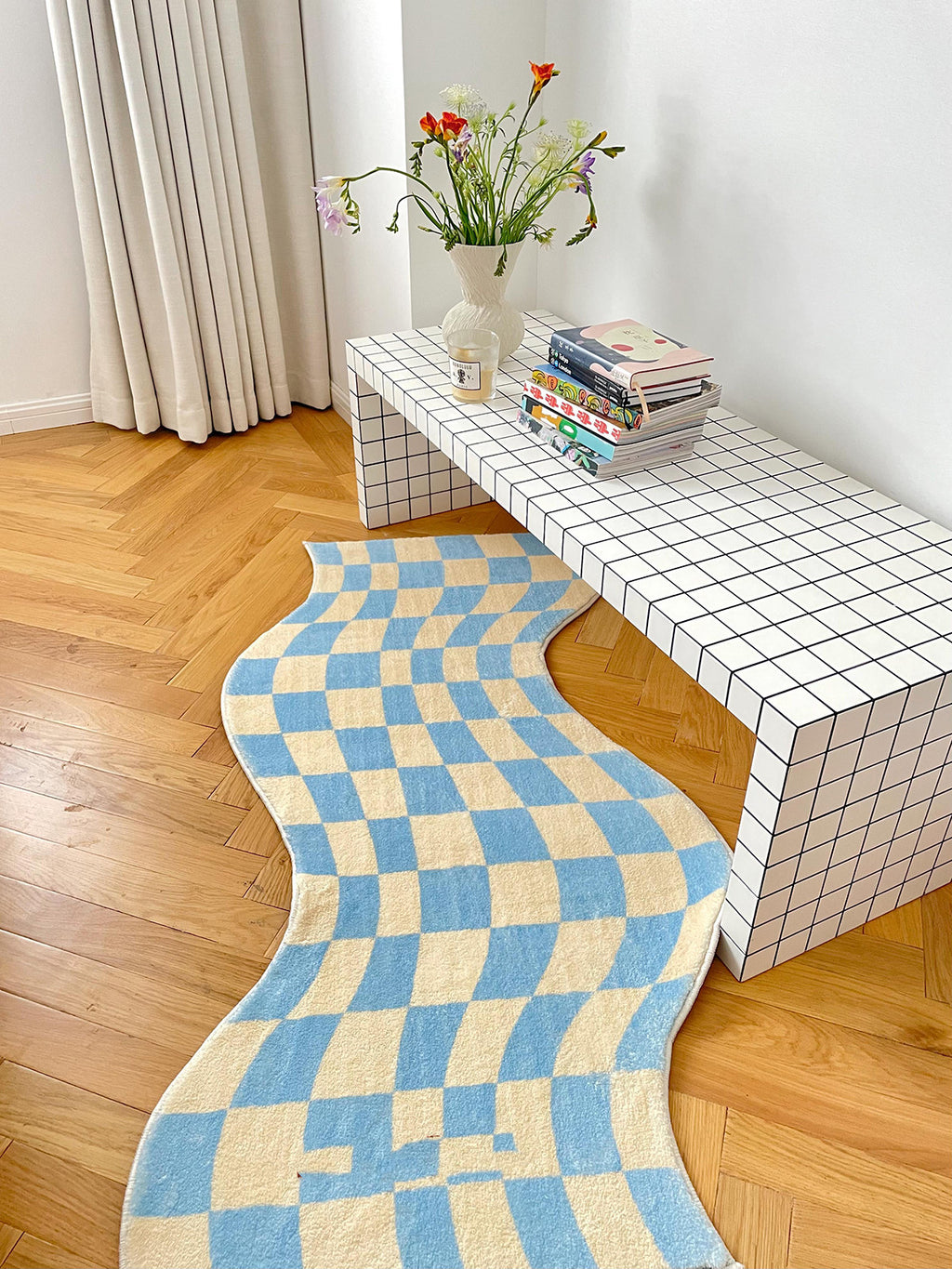 Curvy Checkerboard Plush Rug — Aesthetic Bedroom Carpet