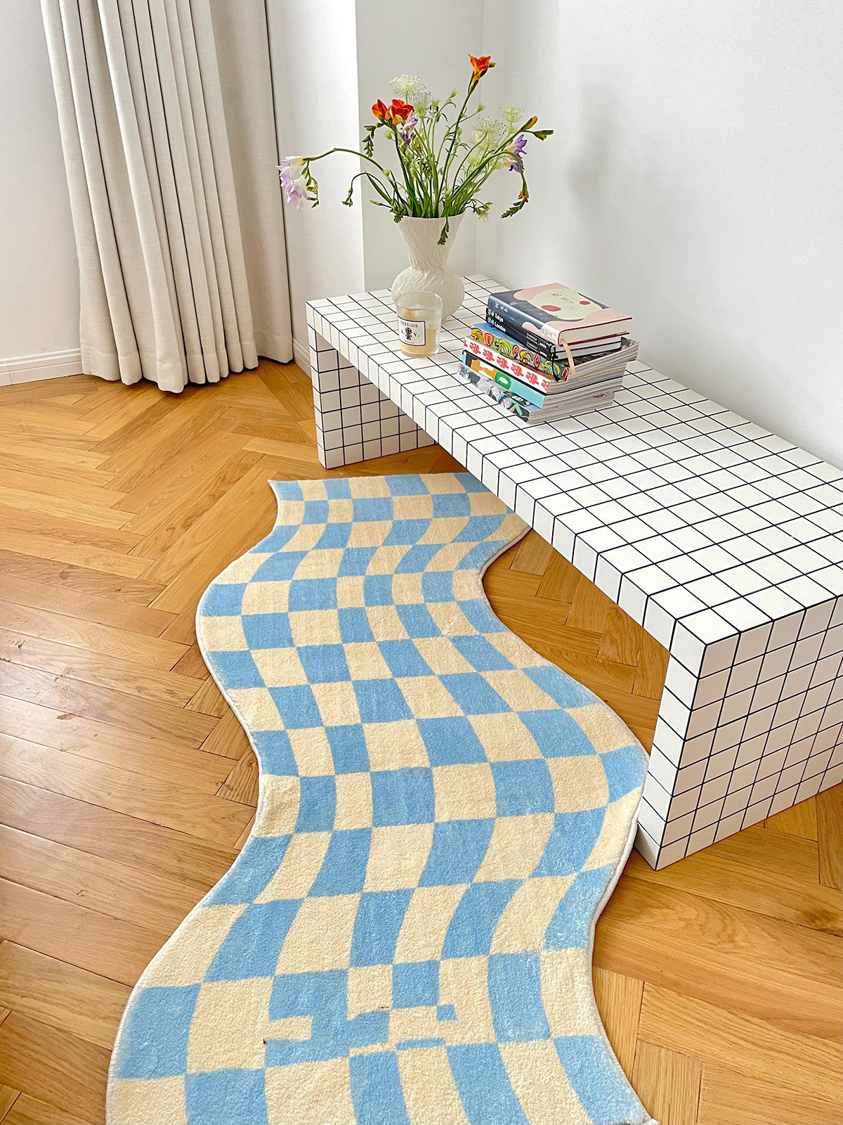 Curvy Checkerboard Plush Rug — Aesthetic Bedroom Carpet