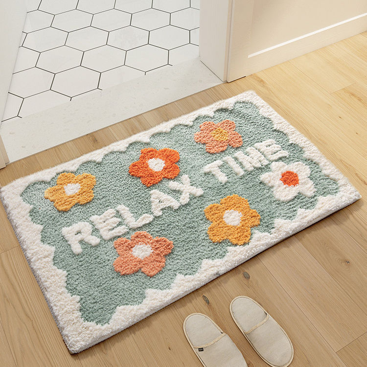 Soft floral bathroom rug with non-slip backing in modern bathroom