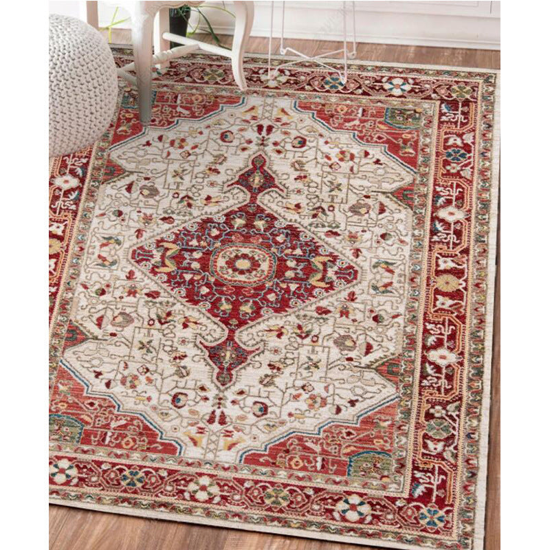 Top view of Nordic printed boho area rug with geometric pattern