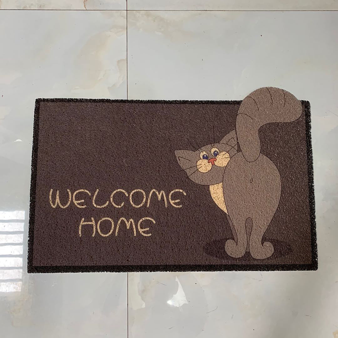 Cute brown cat welcome mat with ‘Welcome Home’ text on PVC doormat