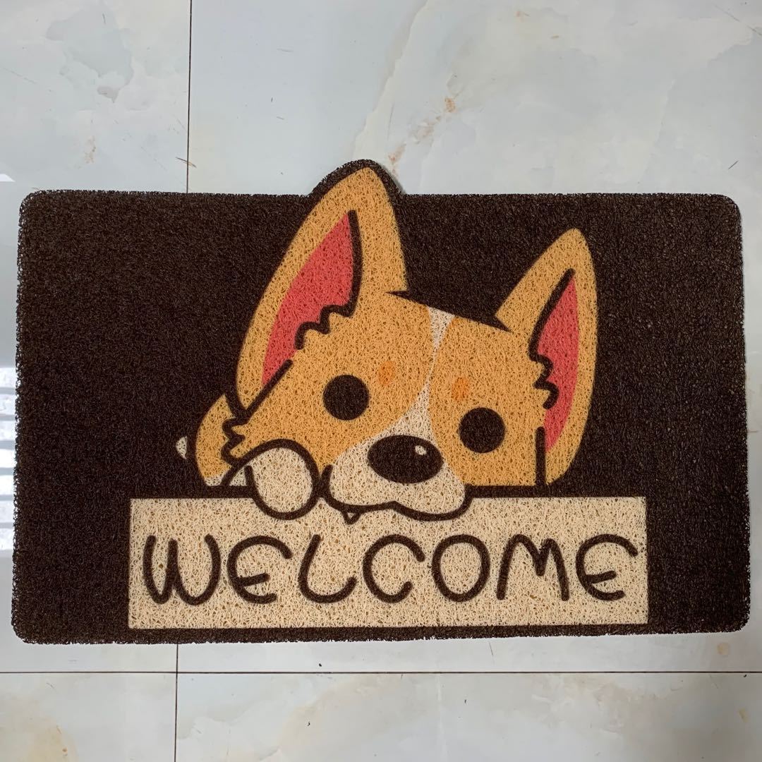 Adorable brown dog welcome mat with cartoon style and PVC surface